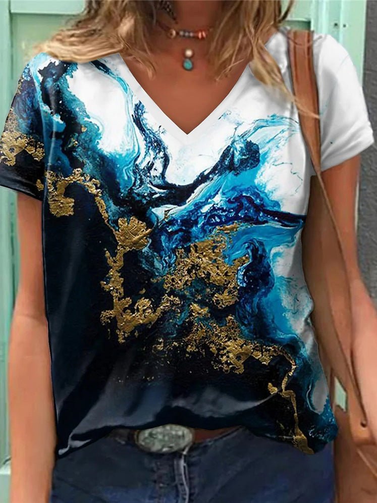 Women's T-Shirts Printed V-Neck Short Sleeve T-Shirt - T-Shirts - Instastyled | Online Fashion Free Shipping Clothing, Dresses, Tops, Shoes - 11/03/2022 - 20-30 - color-multi