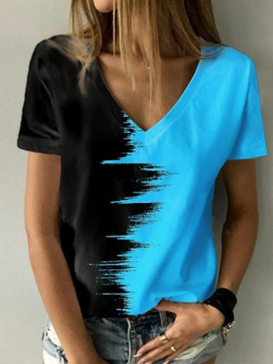 Women's T-Shirts Printed V-Neck Short Sleeve T-Shirt - T-Shirts - Instastyled | Online Fashion Free Shipping Clothing, Dresses, Tops, Shoes - 12/04/2022 - 20-30 - color-blue