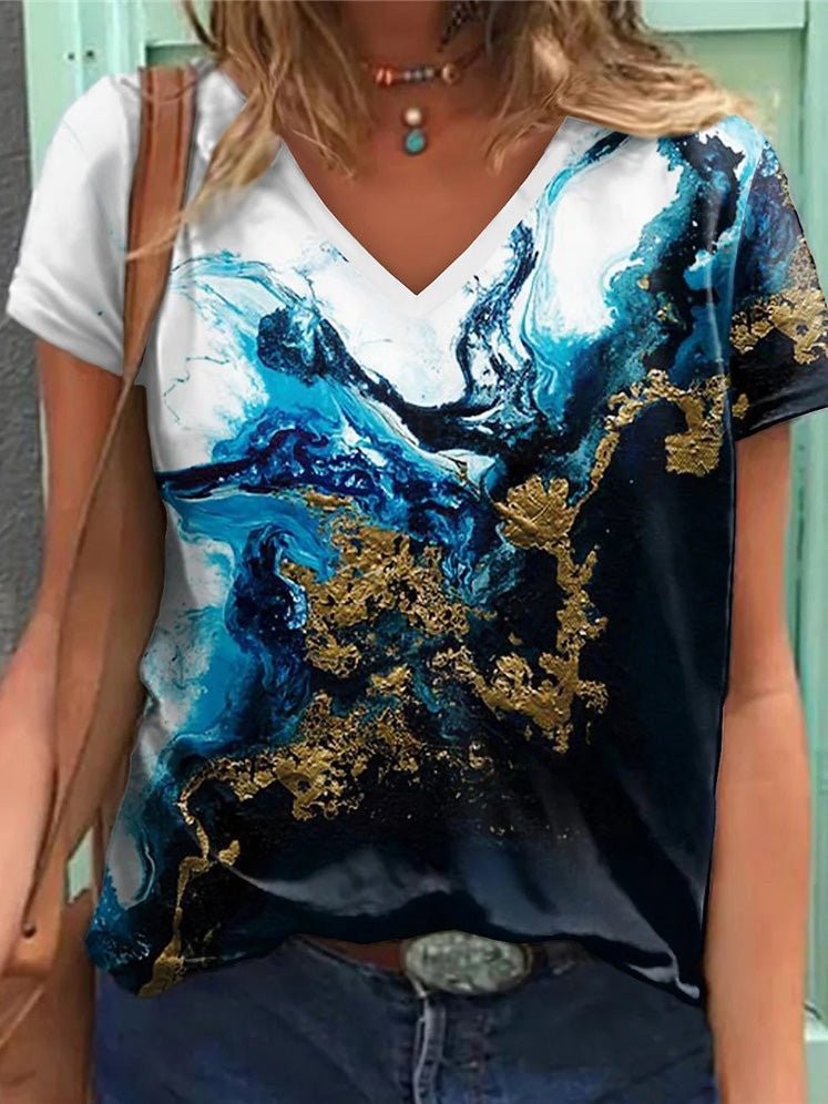 Women's T-Shirts Printed V-Neck Short Sleeve T-Shirt - T-Shirts - Instastyled | Online Fashion Free Shipping Clothing, Dresses, Tops, Shoes - 11/03/2022 - 20-30 - color-multi