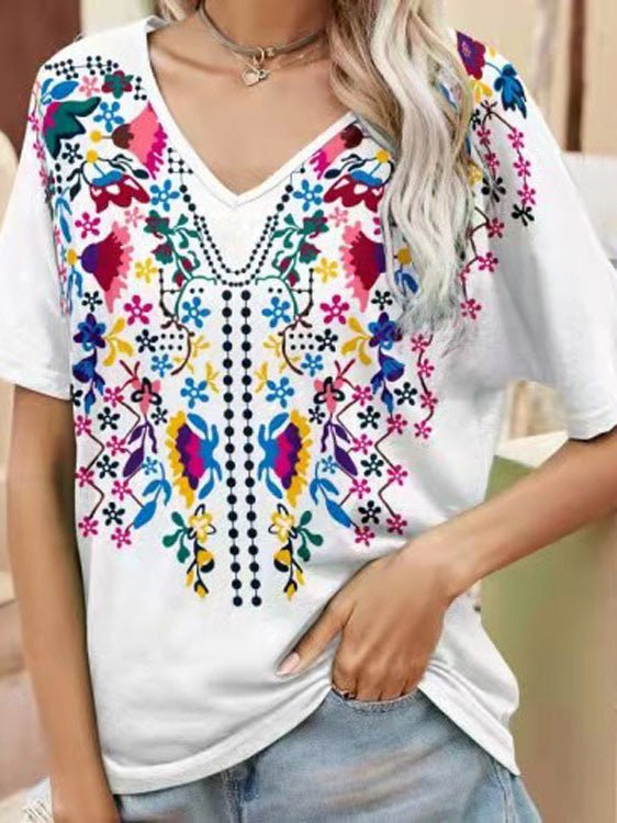 Women's T-Shirts Printed V-Neck Short Sleeve T-Shirt - T-Shirts - Instastyled | Online Fashion Free Shipping Clothing, Dresses, Tops, Shoes - 08/03/2022 - 20-30 - color-avy_blue