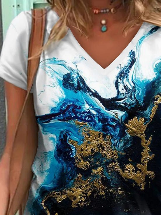 Women's T-Shirts Printed V-Neck Short Sleeve T-Shirt - T-Shirts - Instastyled | Online Fashion Free Shipping Clothing, Dresses, Tops, Shoes - 11/03/2022 - 20-30 - color-multi