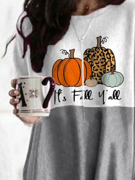 Women's T-Shirts Pumpkin Print Pocket Long Sleeve T-Shirt - T-Shirts - Instastyled | Online Fashion Free Shipping Clothing, Dresses, Tops, Shoes - 13/08/2022 - Color_Gray - Color_Orange