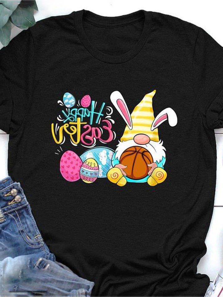 Women's T-Shirts Rabbit Hug Basketball Print Crew Neck Short Sleeve T-Shirt - T-Shirts - Instastyled | Online Fashion Free Shipping Clothing, Dresses, Tops, Shoes - 11/03/2022 - 20-30 - color-black