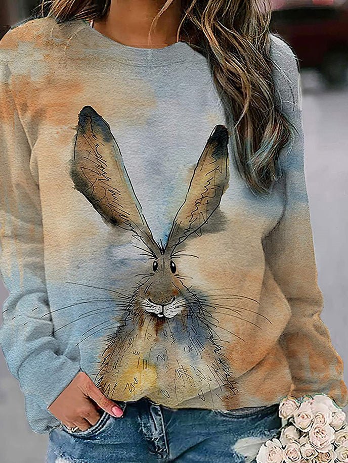 Women's T-Shirts Rabbit Print Round Neck Long Sleeve Pullover T-Shirt - T-Shirts - Instastyled | Online Fashion Free Shipping Clothing, Dresses, Tops, Shoes - 11/03/2022 - 20-30 - color-multi