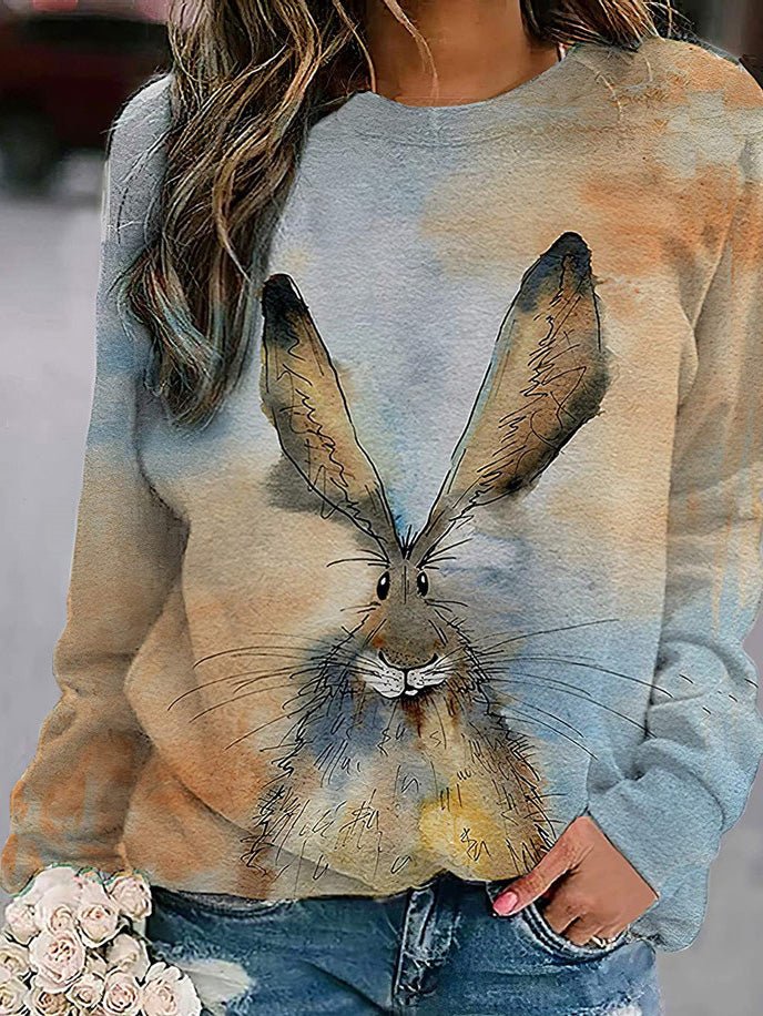 Women's T-Shirts Rabbit Print Round Neck Long Sleeve Pullover T-Shirt - T-Shirts - Instastyled | Online Fashion Free Shipping Clothing, Dresses, Tops, Shoes - 11/03/2022 - 20-30 - color-multi