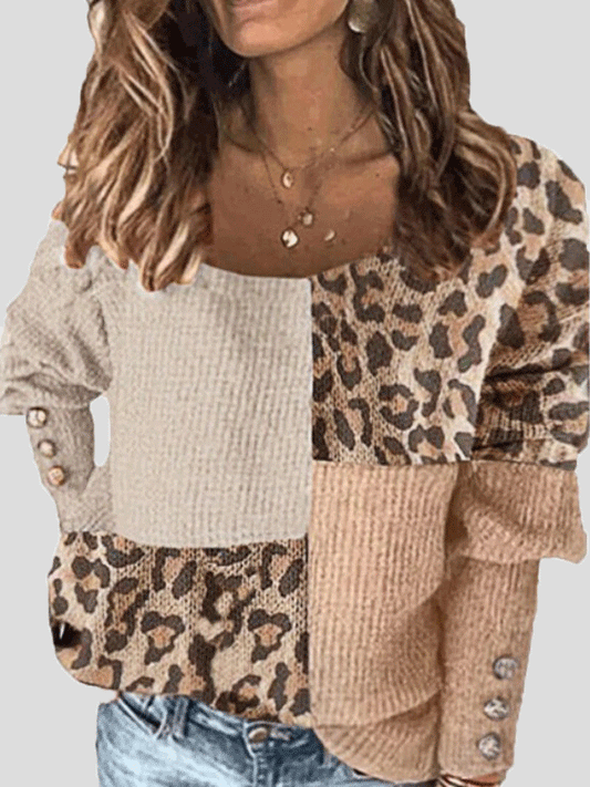 Women's T-Shirts Round Neck Button Leopard Print Long Sleeve T-Shirt - T-Shirts - Instastyled | Online Fashion Free Shipping Clothing, Dresses, Tops, Shoes - 20-30 - 20/12/2021 - color-brown