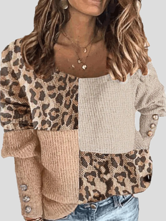 Women's T-Shirts Round Neck Button Leopard Print Long Sleeve T-Shirt - T-Shirts - Instastyled | Online Fashion Free Shipping Clothing, Dresses, Tops, Shoes - 20-30 - 20/12/2021 - color-brown