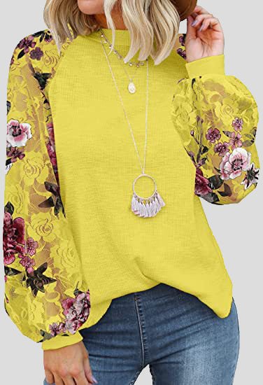 Women's T-Shirts Round Neck Floral Lace Panel Long Sleeve T-shirt - T-Shirts - Instastyled | Online Fashion Free Shipping Clothing, Dresses, Tops, Shoes - 18/03/2022 - 30-40 - color-black