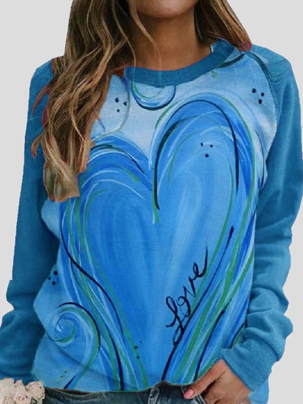 Women's T-Shirts Round Neck Heart-Shaped Print Long Sleeve T-Shirt - T-Shirts - INS | Online Fashion Free Shipping Clothing, Dresses, Tops, Shoes - 09/09/2021 - 10-20 - Category_T-Shirts