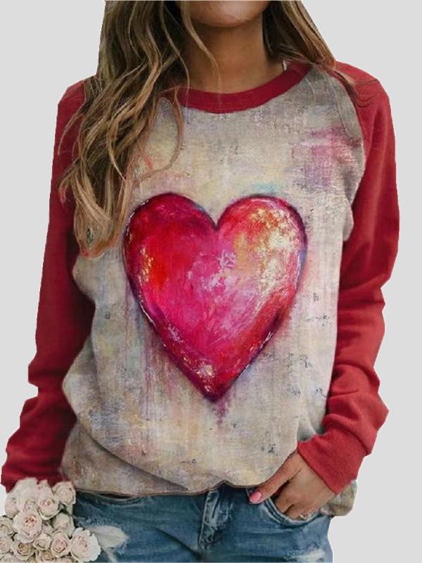 Women's T-Shirts Round Neck Heart-Shaped Print Long Sleeve T-Shirt - T-Shirts - INS | Online Fashion Free Shipping Clothing, Dresses, Tops, Shoes - 09/09/2021 - 10-20 - Category_T-Shirts