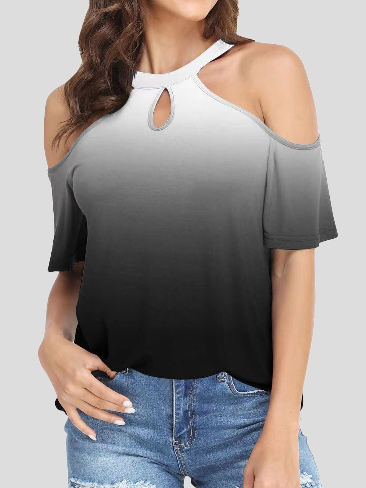 Women's T-Shirts Round Neck Off Shoulder Short Sleeve T-Shirt - T-Shirts - Instastyled | Online Fashion Free Shipping Clothing, Dresses, Tops, Shoes - 20-30 - 21/06/2022 - color-black