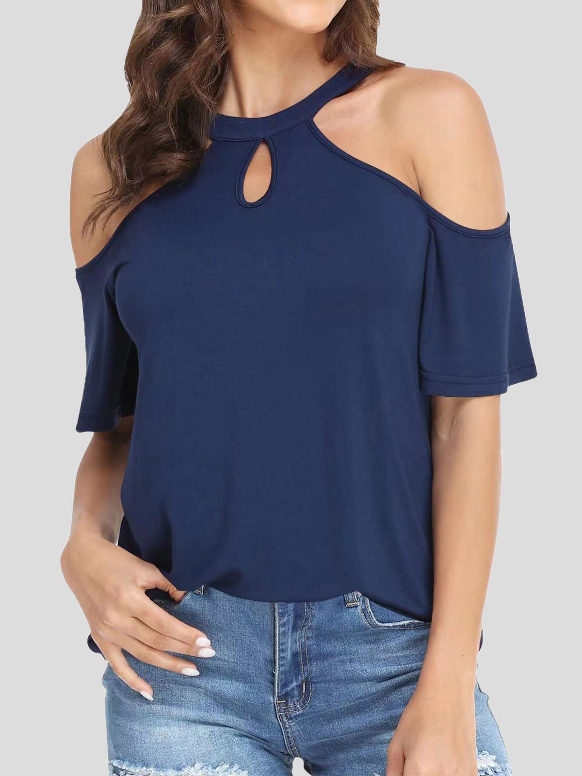 Women's T-Shirts Round Neck Off Shoulder Short Sleeve T-Shirt - T-Shirts - Instastyled | Online Fashion Free Shipping Clothing, Dresses, Tops, Shoes - 20-30 - 21/06/2022 - color-black