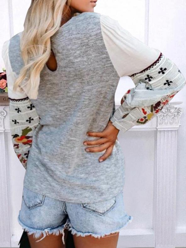 Women's T-Shirts Round Neck Print Stitching Long Sleeve T-Shirt - T-Shirts - INS | Online Fashion Free Shipping Clothing, Dresses, Tops, Shoes - 05/11/2021 - 10-20 - color-apricot