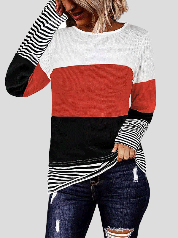 Women's T-Shirts Round Neck Striped Long Sleeves T-Shirt - T-Shirts - Instastyled | Online Fashion Free Shipping Clothing, Dresses, Tops, Shoes - 20-30 - 20/12/2021 - color-blue