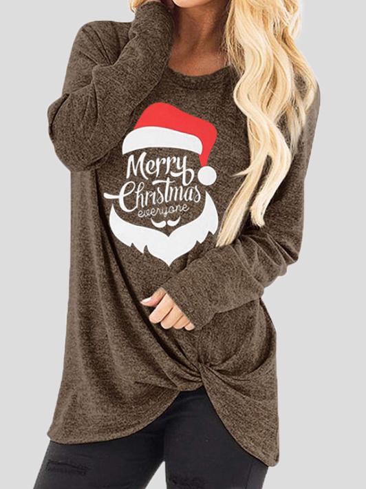 Women's T-Shirts Santa Claus Print Round Neck Knotted Long Sleeve T-Shirt - T-Shirts - INS | Online Fashion Free Shipping Clothing, Dresses, Tops, Shoes - 09/11/2021 - 20-30 - color-black