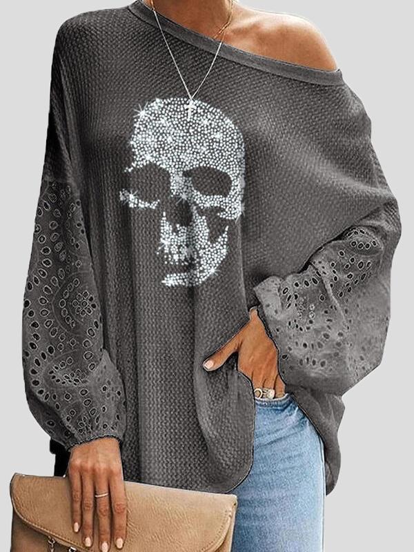 Women's T-Shirts Skull Loose Stitching Long Sleeve T-Shirt - T-Shirts - INS | Online Fashion Free Shipping Clothing, Dresses, Tops, Shoes - 19/08/2021 - 20-30 - Category_T-Shirts