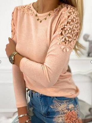 Women's T-Shirts Slim-Fit Lace Cutout Long Sleeve T-Shirt - T-Shirts - INS | Online Fashion Free Shipping Clothing, Dresses, Tops, Shoes - 10-20 - 27/08/2021 - Category_T-Shirts