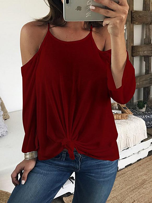 Women's T-Shirts Sling Open Back Long Sleeve Off-Shoulder T-Shirt - T-Shirts - INS | Online Fashion Free Shipping Clothing, Dresses, Tops, Shoes - 10-20 - 23/09/2021 - color-black