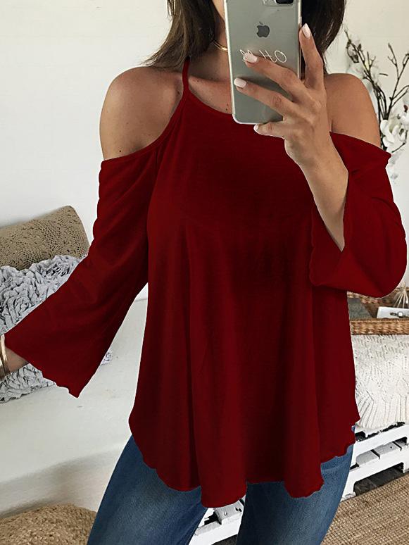 Women's T-Shirts Sling Open Back Long Sleeve Off-Shoulder T-Shirt - T-Shirts - INS | Online Fashion Free Shipping Clothing, Dresses, Tops, Shoes - 10-20 - 23/09/2021 - color-black