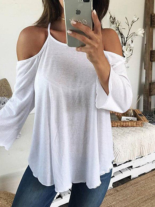 Women's T-Shirts Sling Open Back Long Sleeve Off-Shoulder T-Shirt - T-Shirts - INS | Online Fashion Free Shipping Clothing, Dresses, Tops, Shoes - 10-20 - 23/09/2021 - color-black