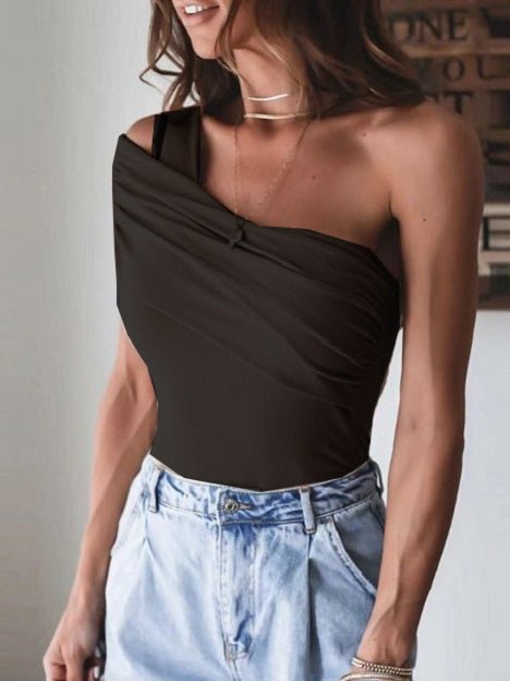 Women's T-Shirts Sloping Shoulder Tube Top Sleeveless T-Shirt - T-Shirts - Instastyled | Online Fashion Free Shipping Clothing, Dresses, Tops, Shoes - 09/03/2022 - 20-30 - color-black