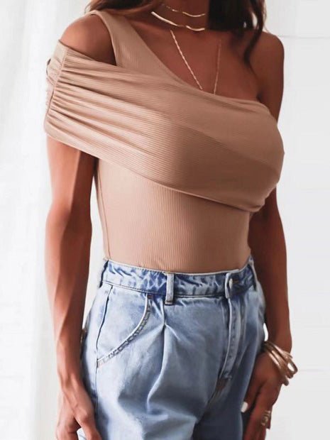 Women's T-Shirts Sloping Shoulder Tube Top Sleeveless T-Shirt - T-Shirts - Instastyled | Online Fashion Free Shipping Clothing, Dresses, Tops, Shoes - 09/03/2022 - 20-30 - color-black