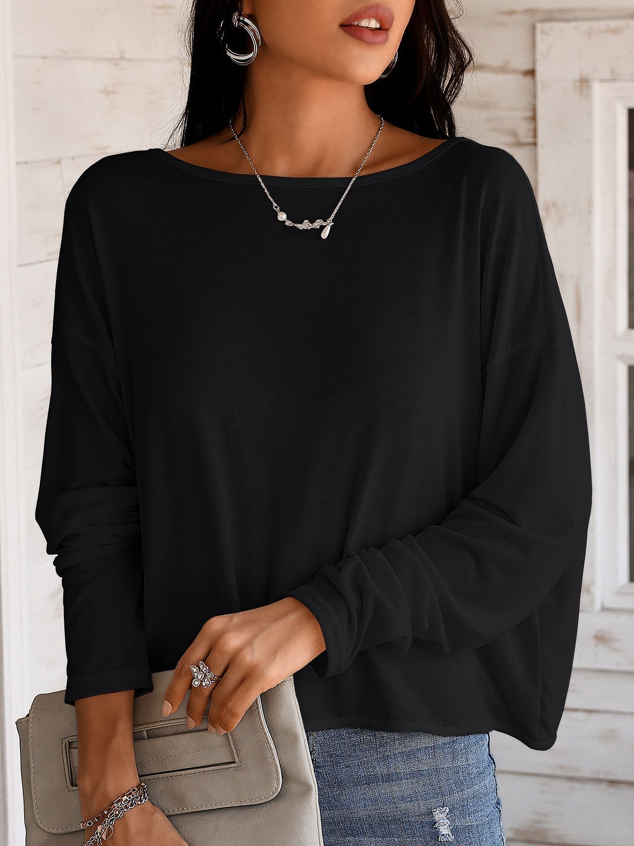 Women's T-Shirts Solid Bare Back Long Sleeve T-Shirt - T-Shirts - Instastyled | Online Fashion Free Shipping Clothing, Dresses, Tops, Shoes - 20-30 - 25/08/2022 - color-black