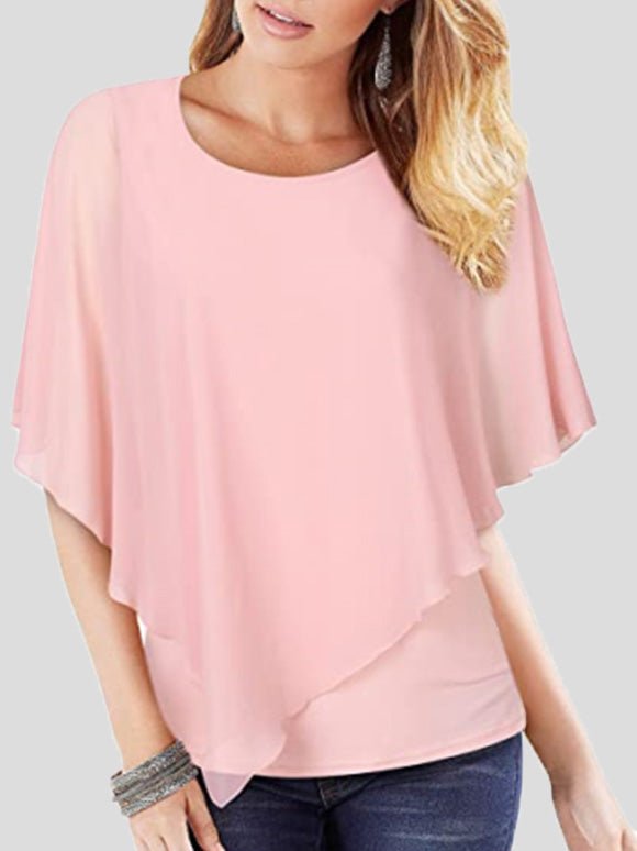 Women's T-Shirts Solid Flowy Short Sleeve Chiffon T-Shirt - T-Shirts - Instastyled | Online Fashion Free Shipping Clothing, Dresses, Tops, Shoes - 20-30 - 31/05/2022 - color-apricot