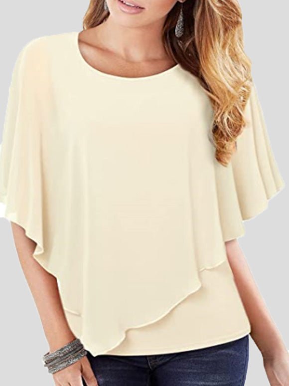 Women's T-Shirts Solid Flowy Short Sleeve Chiffon T-Shirt - T-Shirts - Instastyled | Online Fashion Free Shipping Clothing, Dresses, Tops, Shoes - 20-30 - 31/05/2022 - color-apricot