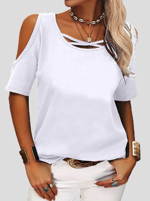 Women's T-Shirts Solid Off-Shoulder Short Sleeve T-Shirt - T-Shirts - Instastyled | Online Fashion Free Shipping Clothing, Dresses, Tops, Shoes - 10-20 - 15/01/2022 - 20-30