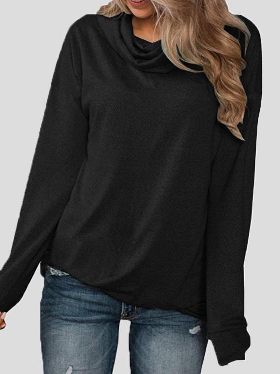 Women's T-Shirts Solid Pullover Pile Collar Long Sleeve T-Shirt - T-Shirts - INS | Online Fashion Free Shipping Clothing, Dresses, Tops, Shoes - 10-20 - 18/09/2021 - Category_T-Shirts