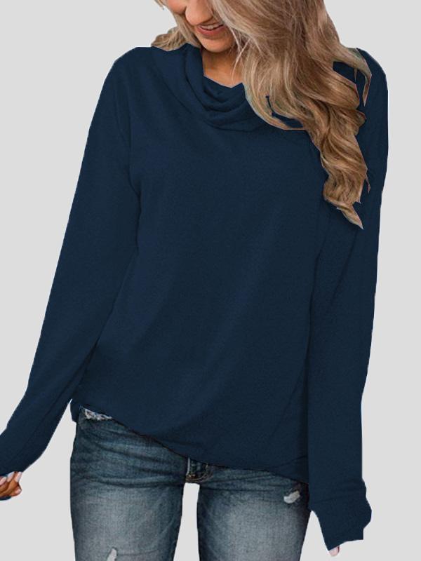 Women's T-Shirts Solid Pullover Pile Collar Long Sleeve T-Shirt - T-Shirts - INS | Online Fashion Free Shipping Clothing, Dresses, Tops, Shoes - 10-20 - 18/09/2021 - Category_T-Shirts