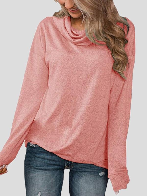 Women's T-Shirts Solid Pullover Pile Collar Long Sleeve T-Shirt - T-Shirts - INS | Online Fashion Free Shipping Clothing, Dresses, Tops, Shoes - 10-20 - 18/09/2021 - Category_T-Shirts