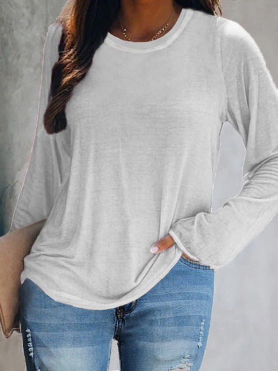 Women's T-Shirts Solid Round Neck Long Sleeve Casual T-Shirt - T-Shirts - Instastyled | Online Fashion Free Shipping Clothing, Dresses, Tops, Shoes - 20-30 - 23/08/2022 - color-black