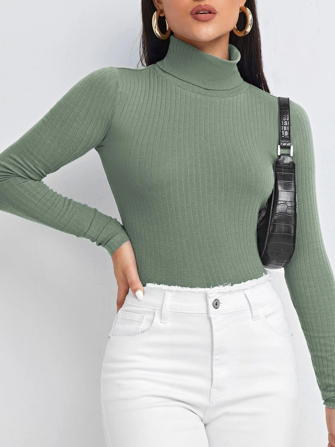 Women's T-Shirts Solid Turtleneck Long Sleeve T-Shirt - T-Shirts - Instastyled | Online Fashion Free Shipping Clothing, Dresses, Tops, Shoes - 13/10/2022 - Color_Black - Color_Blue