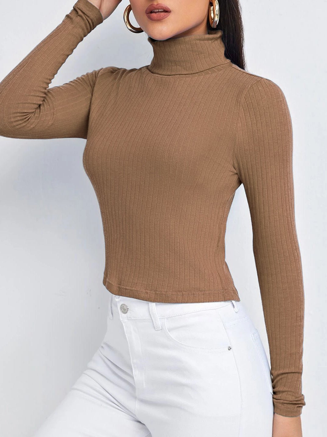 Women's T-Shirts Solid Turtleneck Long Sleeve T-Shirt - T-Shirts - Instastyled | Online Fashion Free Shipping Clothing, Dresses, Tops, Shoes - 13/10/2022 - Color_Black - Color_Blue