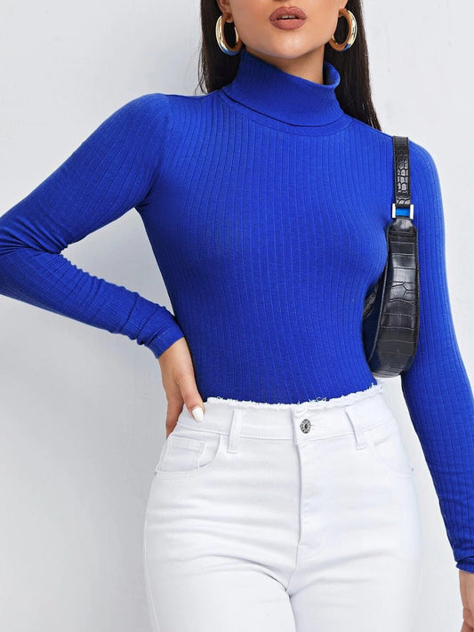 Women's T-Shirts Solid Turtleneck Long Sleeve T-Shirt - T-Shirts - Instastyled | Online Fashion Free Shipping Clothing, Dresses, Tops, Shoes - 13/10/2022 - Color_Black - Color_Blue