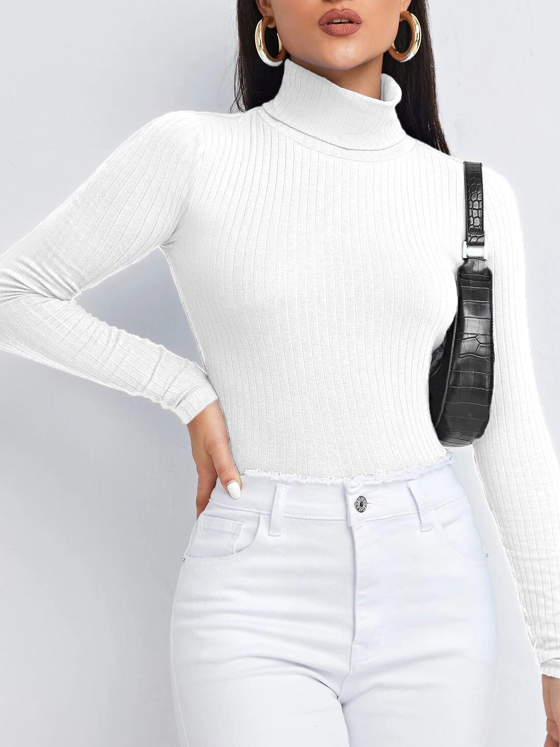 Women's T-Shirts Solid Turtleneck Long Sleeve T-Shirt - T-Shirts - Instastyled | Online Fashion Free Shipping Clothing, Dresses, Tops, Shoes - 13/10/2022 - Color_Black - Color_Blue