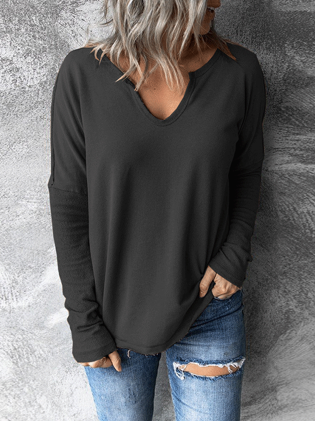 Women's T-Shirts Solid V-Neck Long Sleeve T-Shirt - T-Shirts - Instastyled | Online Fashion Free Shipping Clothing, Dresses, Tops, Shoes - 09/12/2021 - 10-20 - color-black