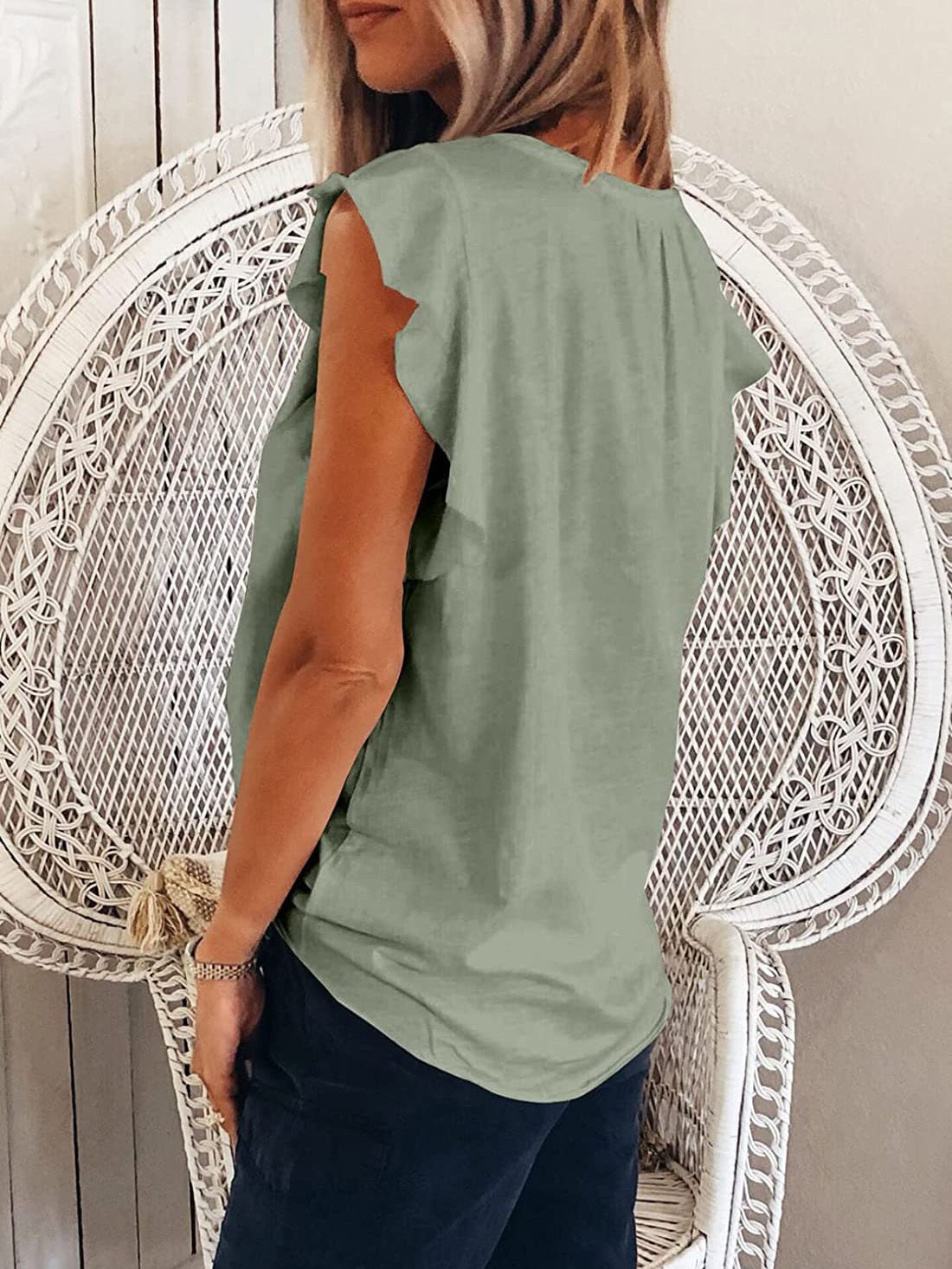 Women's T-Shirts Solid V-Neck Ruffle Short Sleeve T-Shirt - T-Shirts - Instastyled | Online Fashion Free Shipping Clothing, Dresses, Tops, Shoes - 13/01/2022 - 20-30 - color-blue