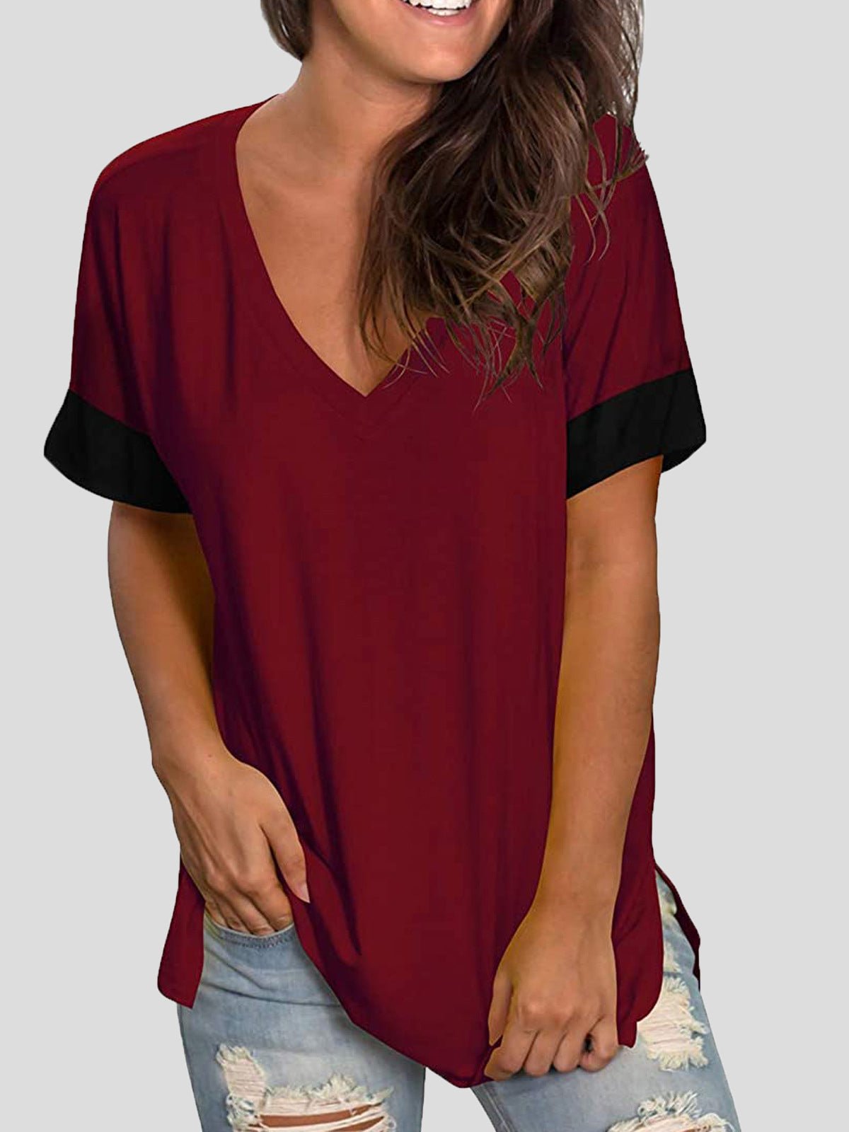 Women's T-Shirts Solid V-Neck Short Sleeve T-Shirt - T-Shirts - Instastyled | Online Fashion Free Shipping Clothing, Dresses, Tops, Shoes - 13/05/2022 - 20-30 - color-black