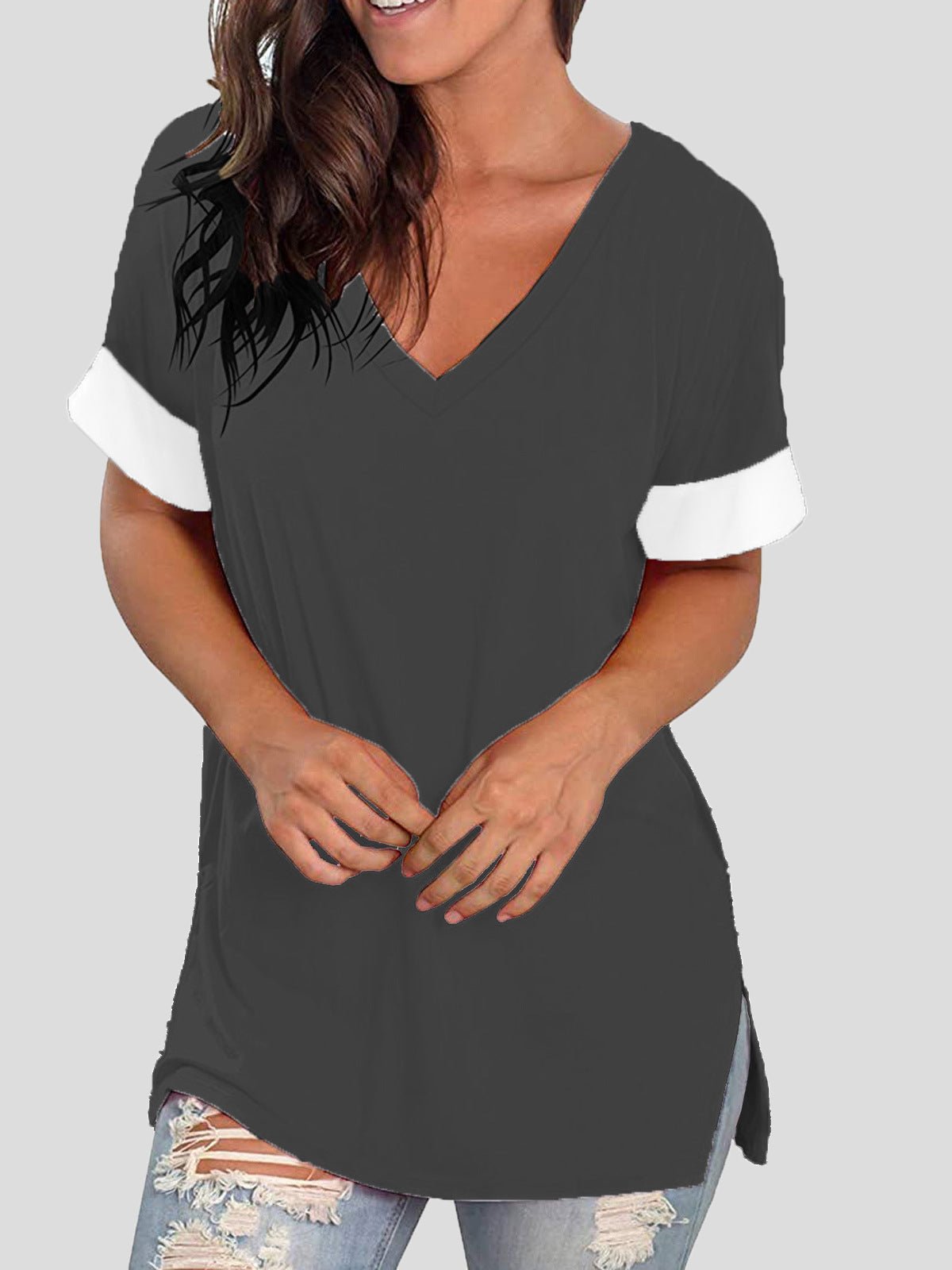 Women's T-Shirts Solid V-Neck Short Sleeve T-Shirt - T-Shirts - Instastyled | Online Fashion Free Shipping Clothing, Dresses, Tops, Shoes - 13/05/2022 - 20-30 - color-black