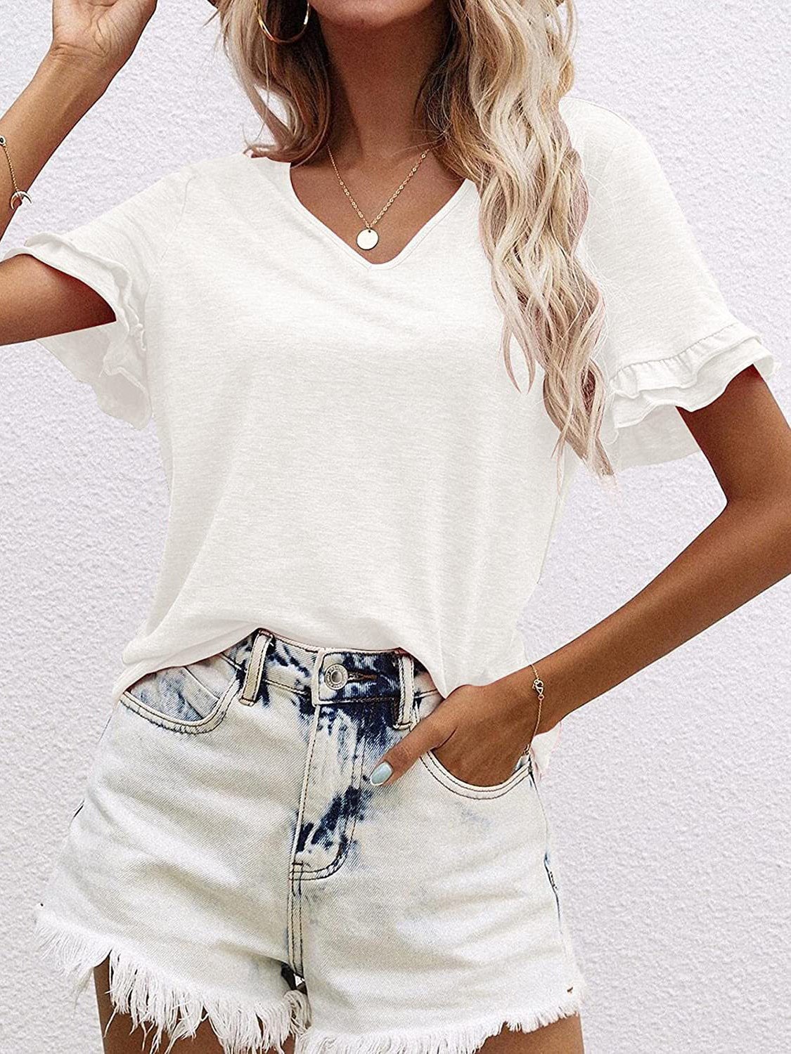 Women's T-Shirts Solid V-Neck Short Sleeve T-Shirt - T-Shirts - Instastyled | Online Fashion Free Shipping Clothing, Dresses, Tops, Shoes - 13/01/2022 - 20-30 - color-black