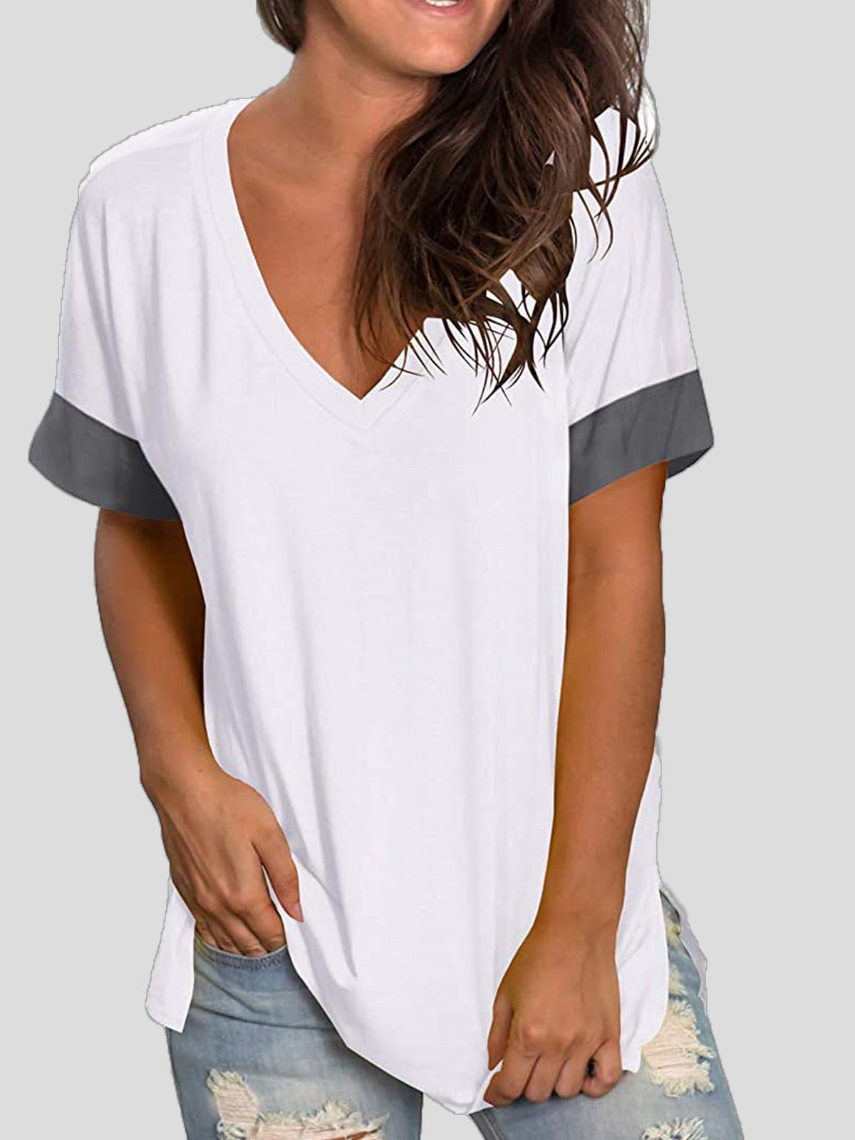 Women's T-Shirts Solid V-Neck Short Sleeve T-Shirt - T-Shirts - Instastyled | Online Fashion Free Shipping Clothing, Dresses, Tops, Shoes - 13/05/2022 - 20-30 - color-black