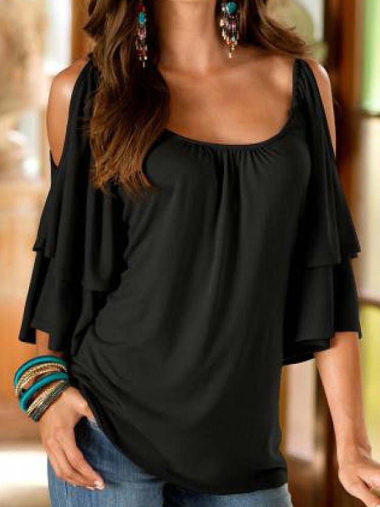 Women's T-Shirts Square Neck Off Shoulder Half Sleeve T-Shirt - T-Shirts - Instastyled | Online Fashion Free Shipping Clothing, Dresses, Tops, Shoes - 07/05/2022 - 20-30 - color-black