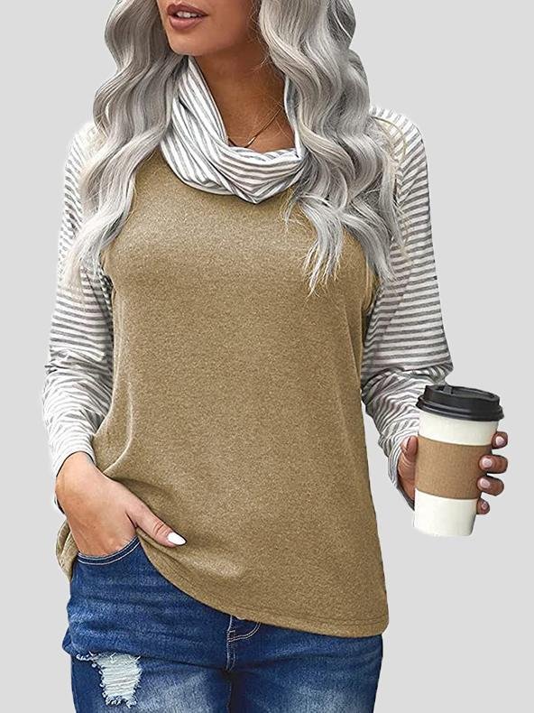 Women's T-Shirts Striped Print Stitching High-Neck Long Sleeve T-Shirt - T-Shirts - INS | Online Fashion Free Shipping Clothing, Dresses, Tops, Shoes - 20-30 - 24/08/2021 - Category_T-Shirts