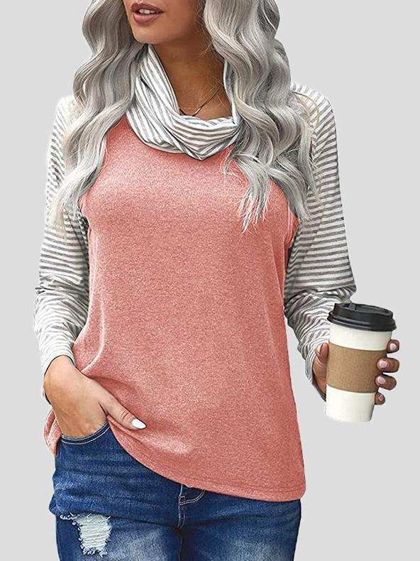 Women's T-Shirts Striped Print Stitching High-Neck Long Sleeve T-Shirt - T-Shirts - INS | Online Fashion Free Shipping Clothing, Dresses, Tops, Shoes - 20-30 - 24/08/2021 - Category_T-Shirts