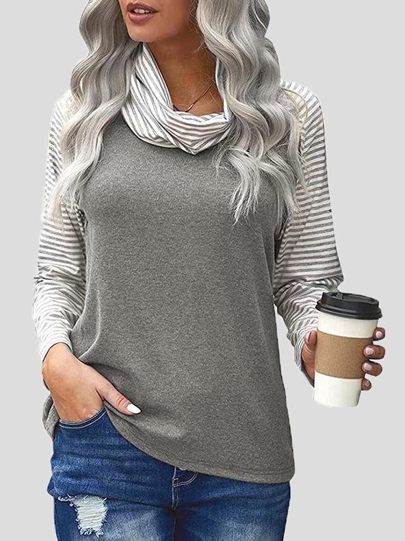 Women's T-Shirts Striped Print Stitching High-Neck Long Sleeve T-Shirt - T-Shirts - INS | Online Fashion Free Shipping Clothing, Dresses, Tops, Shoes - 20-30 - 24/08/2021 - Category_T-Shirts