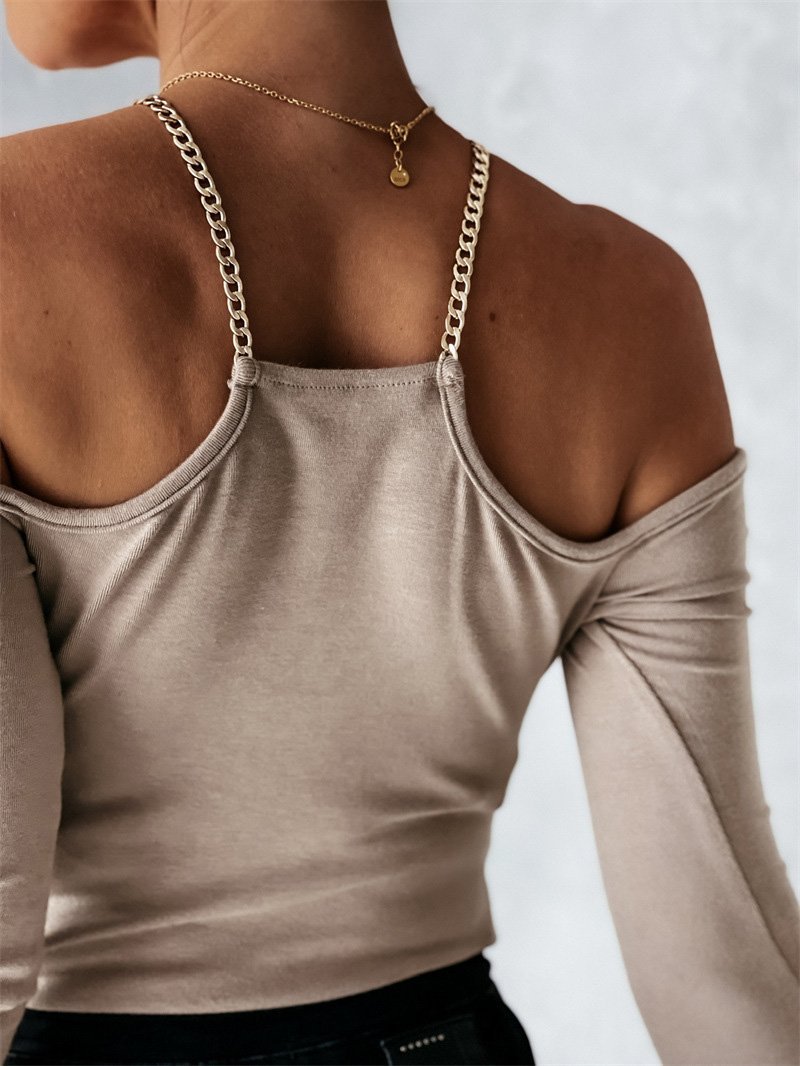 Women's T-Shirts Temperament Chain Strapless Long Sleeves T-Shirts - T-Shirts - INS | Online Fashion Free Shipping Clothing, Dresses, Tops, Shoes - 10-20 - 23/09/2021 - Category_T-Shirts