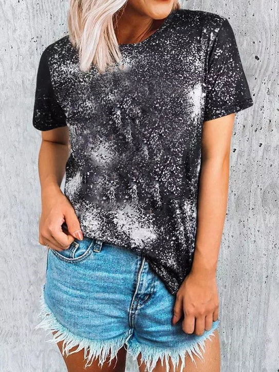 Women's T-Shirts Tie-Dye Print Crew Neck Short Sleeve T-Shirt - T-Shirts - Instastyled | Online Fashion Free Shipping Clothing, Dresses, Tops, Shoes - 18/01/2022 - 20-30 - color-black